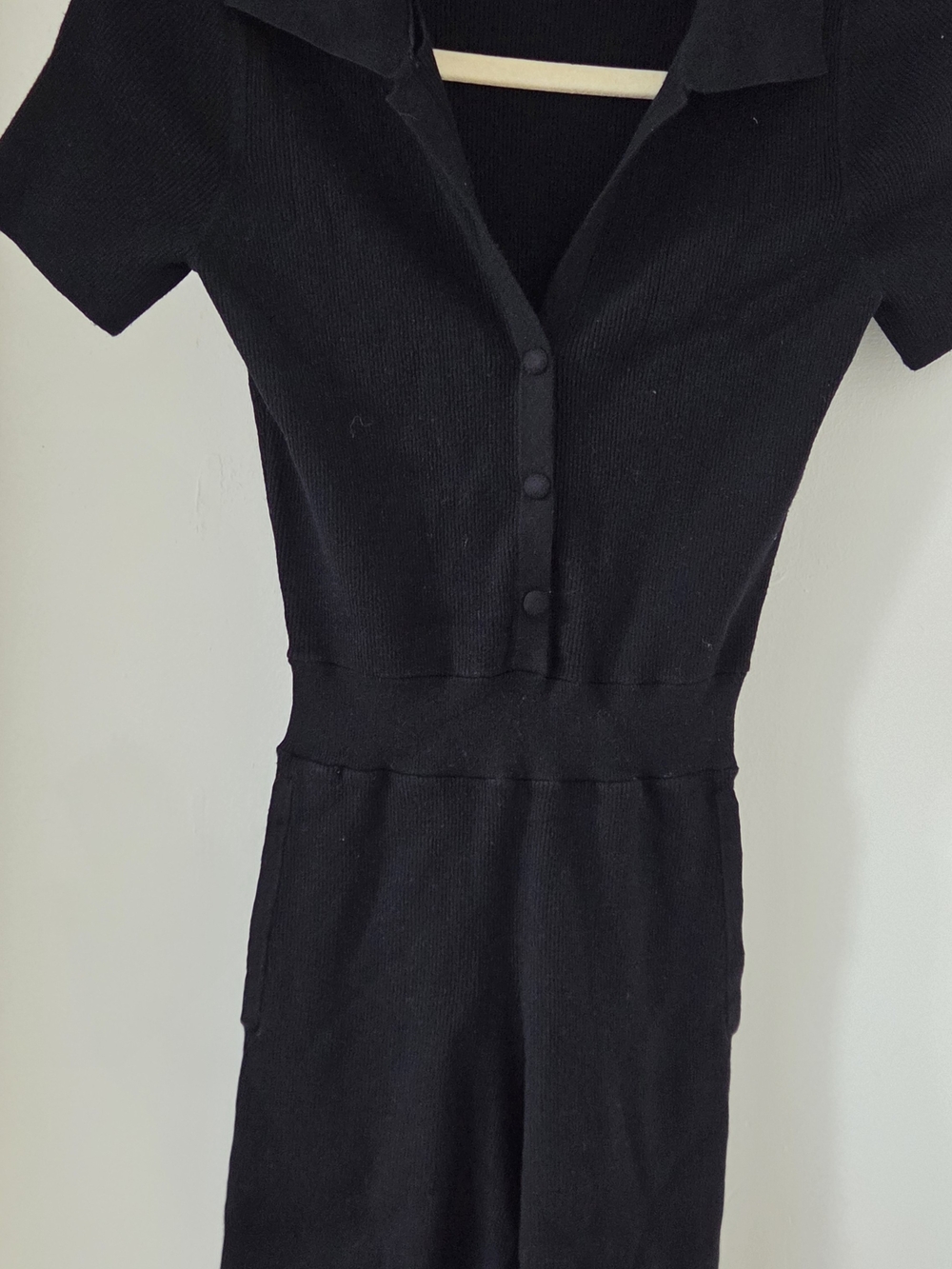 Live The Process Astrid Black Ribbed Knit Polo Short Romper Jumpsuit Size S